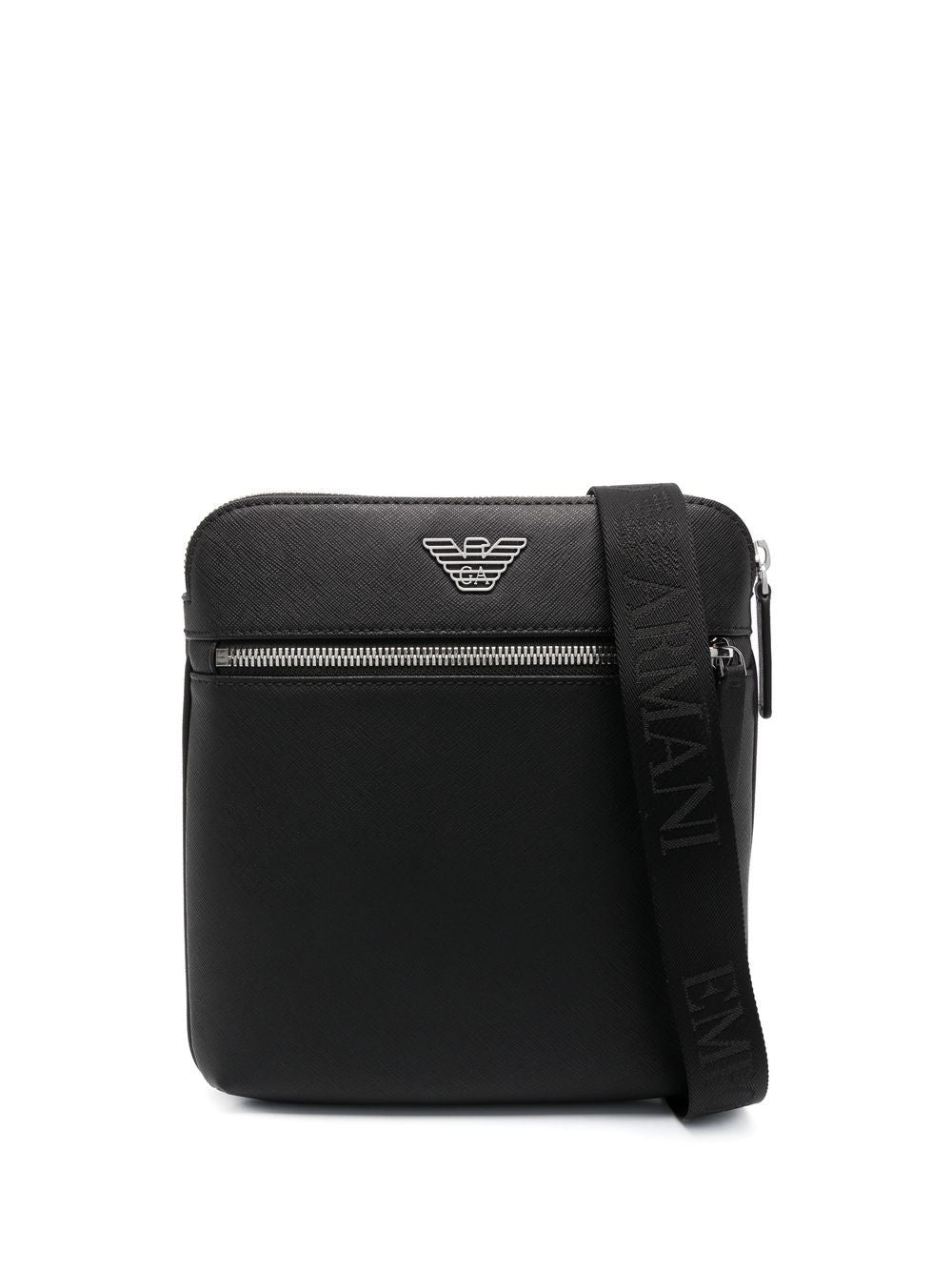 Emporio Armani Flat shoulder bag in regenerated saffiano leather with ASV eagle plaque
