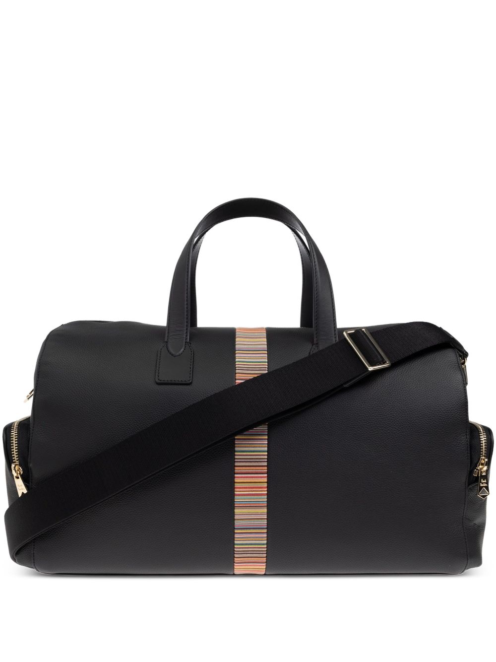 Paul Smith Black Leather 'Signature Stripe' Trim Day Holdall